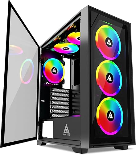 Apevia Genesis Pro G-PRO-BK - Funda para PC para juegos de torre media con 6 ventiladores ARGB de 4.724 in, 366 modos de luz RGB, 1 panel frontal de