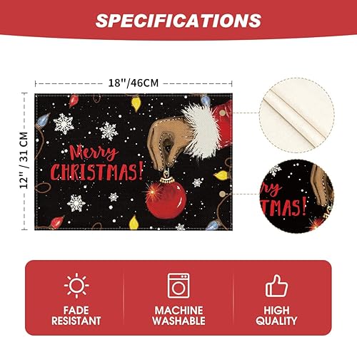 Miniatura 6 de Artoid Mode Bola de Navidad Feliz Navidad - Juego de 6 manteles individuales de mesa de invierno de 12 x 18 pulgadas, manteles individuales negros