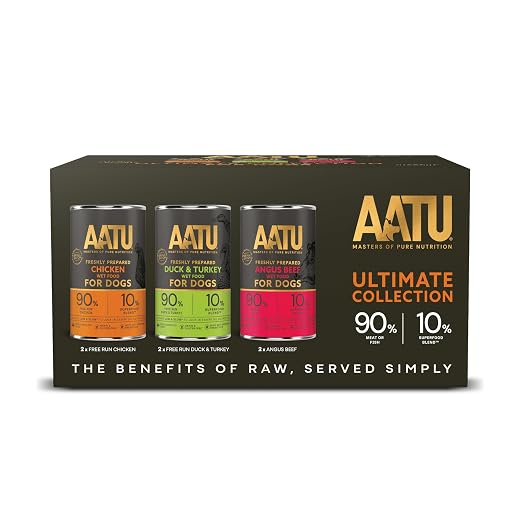 AATU Adult Dog Food Wet Tins - Variety Pack (6x400g) - Grain Free Recipe with No Artificial Ingredients - Good for Low Maintenance Feeding