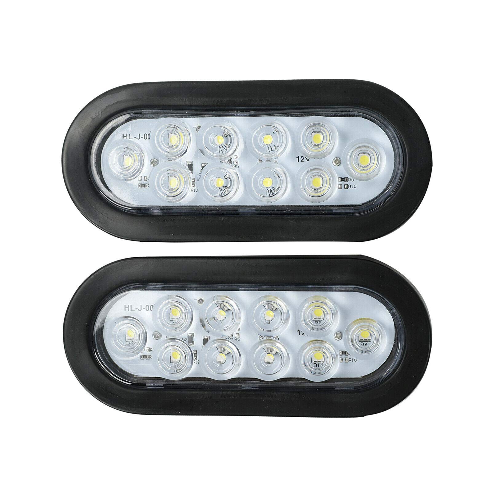 2pcs 12V 6" Oval White 10 LED Trailer Truck Reverse Backup Tail Lights Clear Lens with Grommet