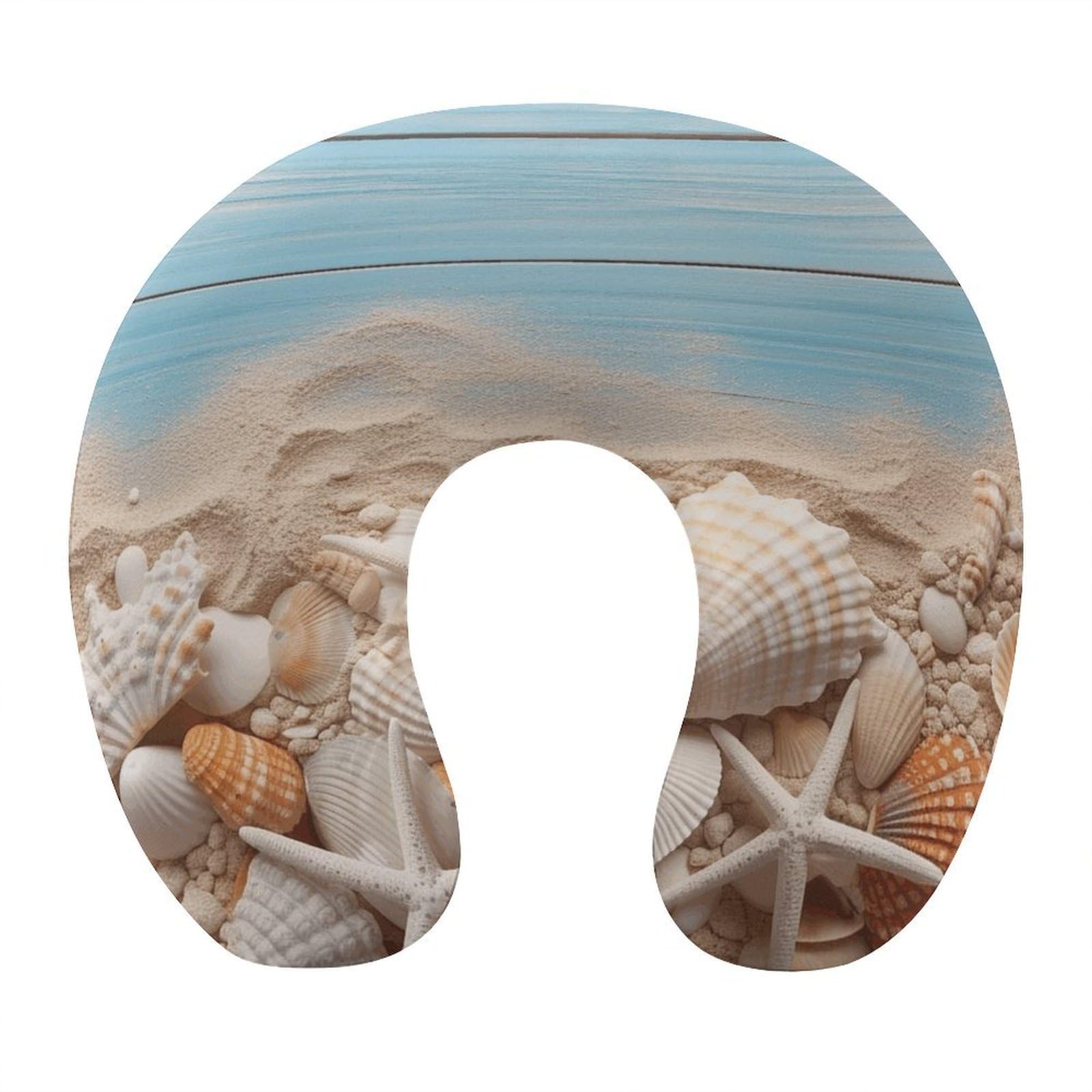 Adfgyerh Style Sea Shells And Starfish U-Shaped Pillow，Memory Foam Pillow Core，Cushion ，Provide Neck Support ，Travel Pillow，Suitable For Airplanes, Cars, Homes, And Offices.