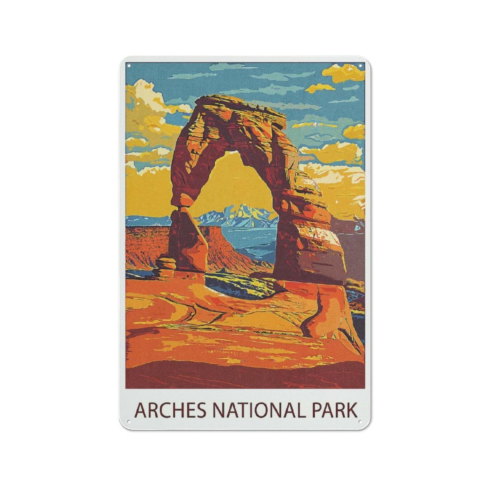 Junmoney Style-24 Vintage Metal Plaque 30X20cm Featuring Arches National Park, Diner Style Decor For Restaurant, Kitchen, Counter Or Breakfast Nook