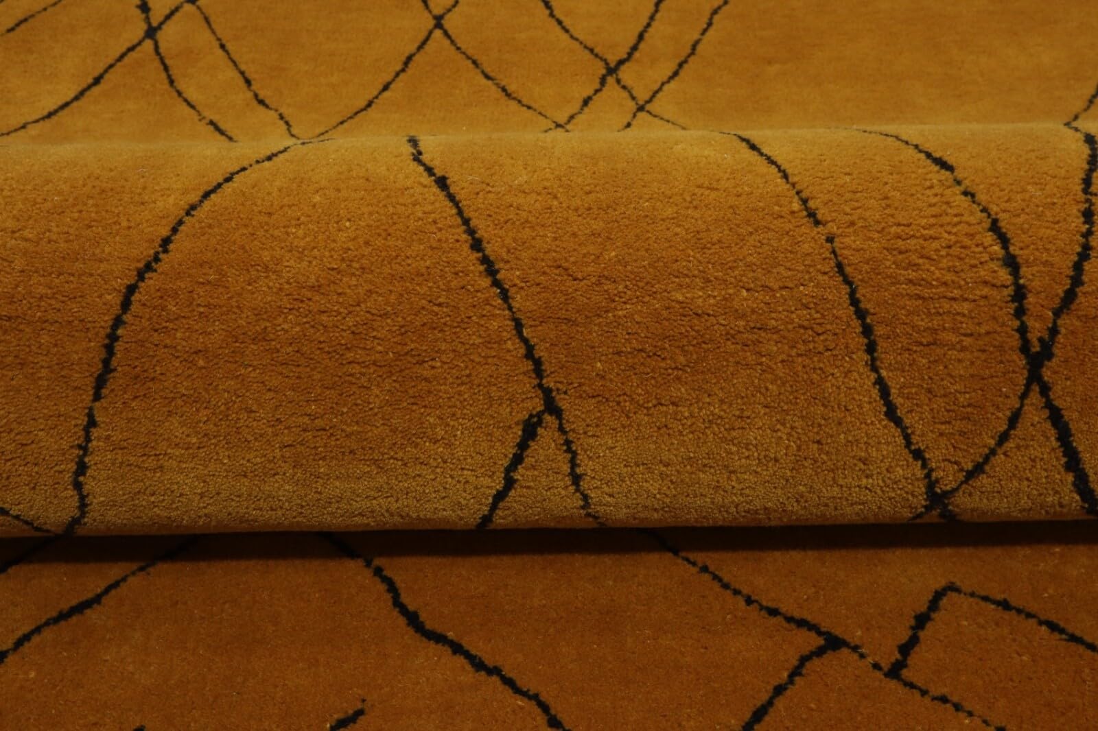 HT308 Tapis en laine 120 x 180 cm Jaune moutarde Noir Moderne Lignes Tapis touffeté à la main