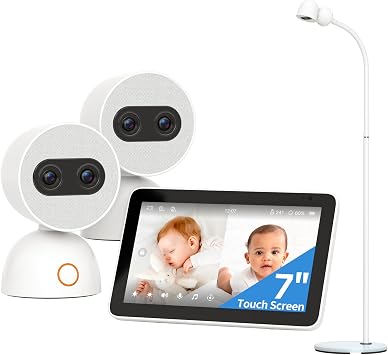 Bundle of Simsky Split Screen Video Baby Monitor with 2 Cameras + Baby Monitor Floor Stand Holder, 7" HD Large Touch Screen WiFi/No WiFi Smart Video Monitor, 6X Optical Quality Zoom, App Remote Access