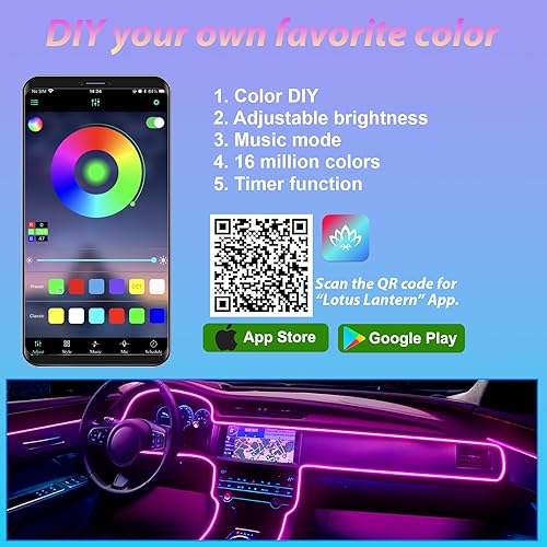 Miniatura 7 de Tira de luces LED 5 en 1 para automóvil con control de aplicación, luces interiores para automóvil, kit de iluminación LED ambiental con colores