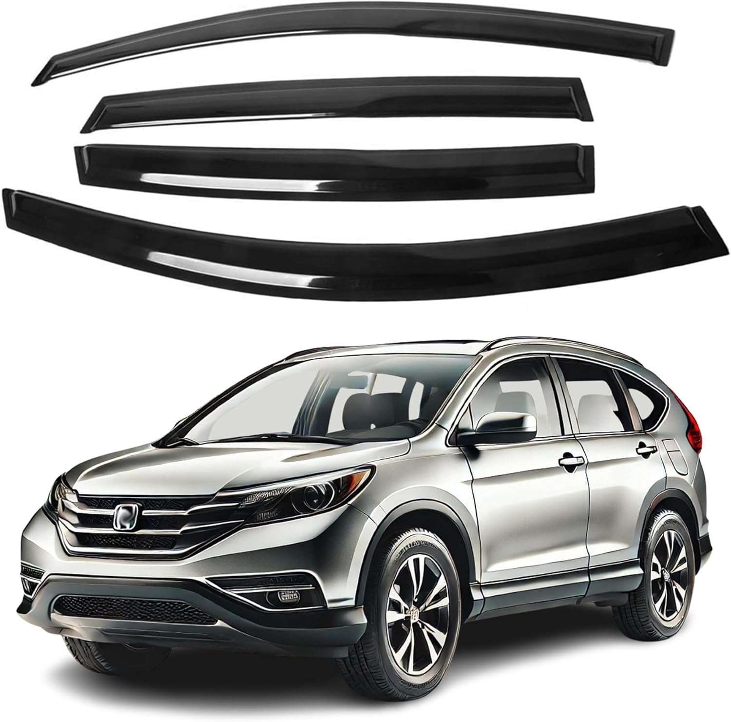 Fits for Honda CR-V 2012 2013 2014 2015 2016 Acrylic Safe Smoke Window Visor Set - Sun, Rain, and Vent Protection, Tape-On 4-Piece Window Deflector Guard Kit, 2mm Thickened