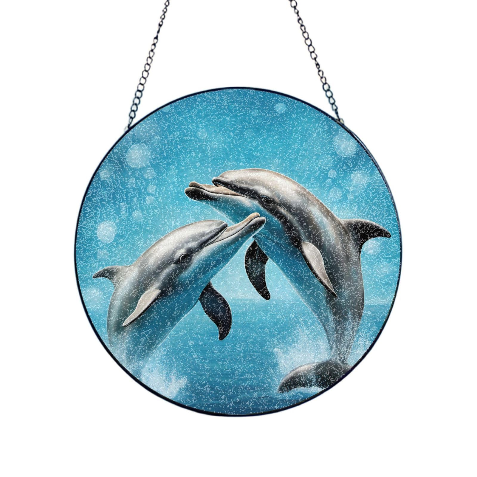 Atrapa sol de cristal delfines adorno de ventana colgante cristal decorativo