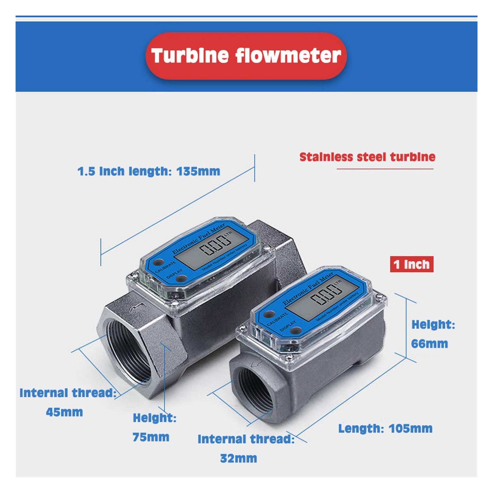 Caudalímetros, Medidor de flujo turbina Digital, 1/1, 5/2 pulgadas, for detección combustible diésel, indicador NPT, Sensor, contador, herramientas medición líquido(1.25inch 32mm)