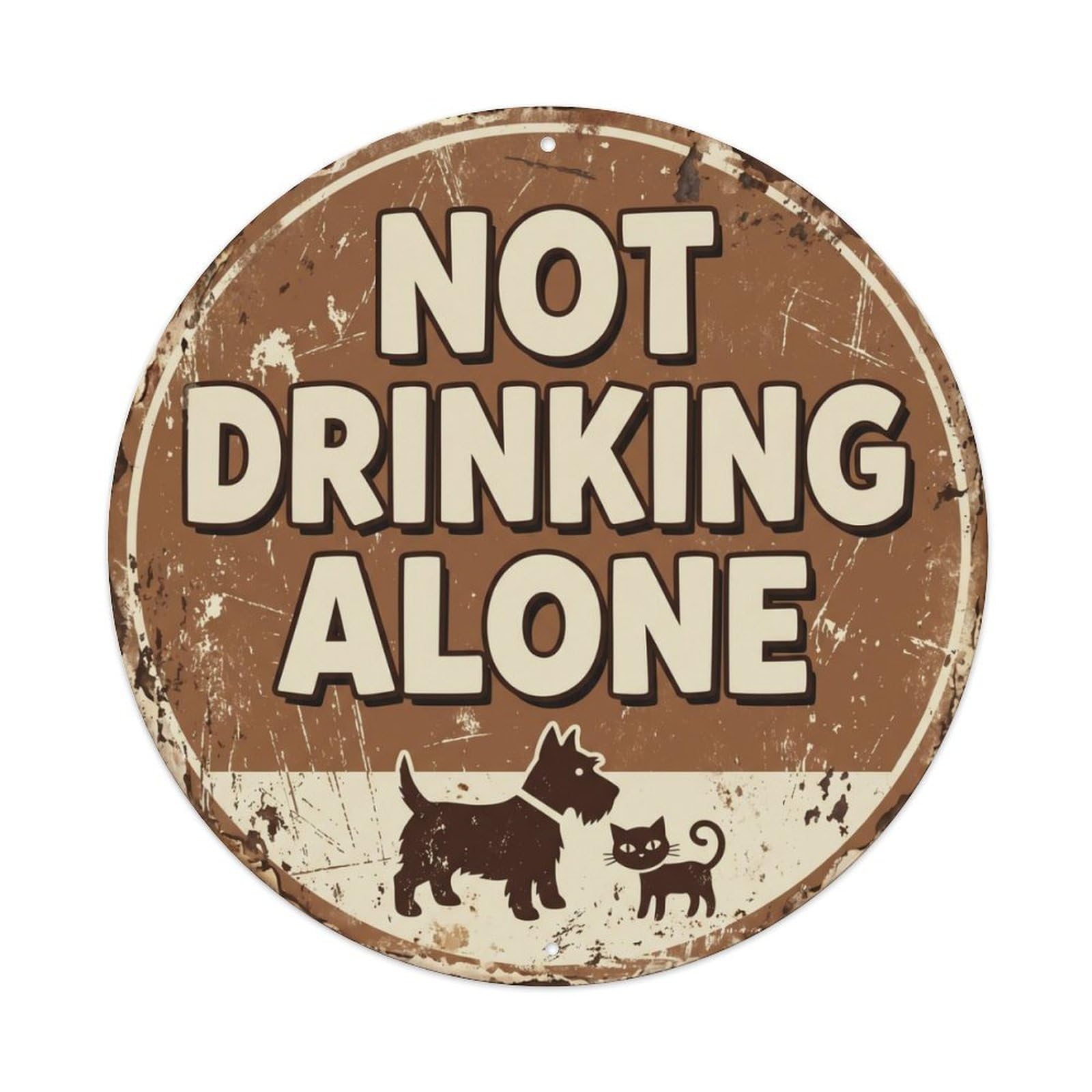 Alone Companion Garage Beer Metal Tin Sign Plaque Wall Decor for Cafe, Club Bar, Office, Home Garden Round Metal Poster 8x8Inch