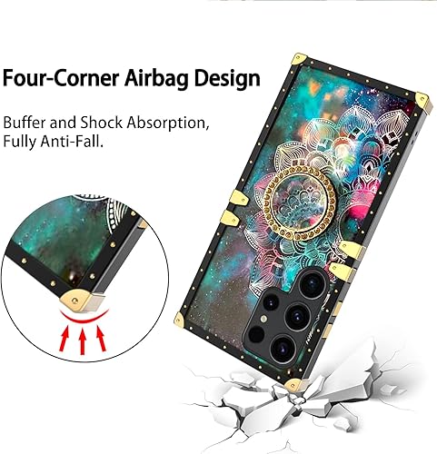 Miniatura 9 de nancheng Funda ultra cuadrada para Samsung Galaxy S23 (2023) para niñas y mujeres, linda flor, pétalo, estrella, cielo, con anillo y correa de