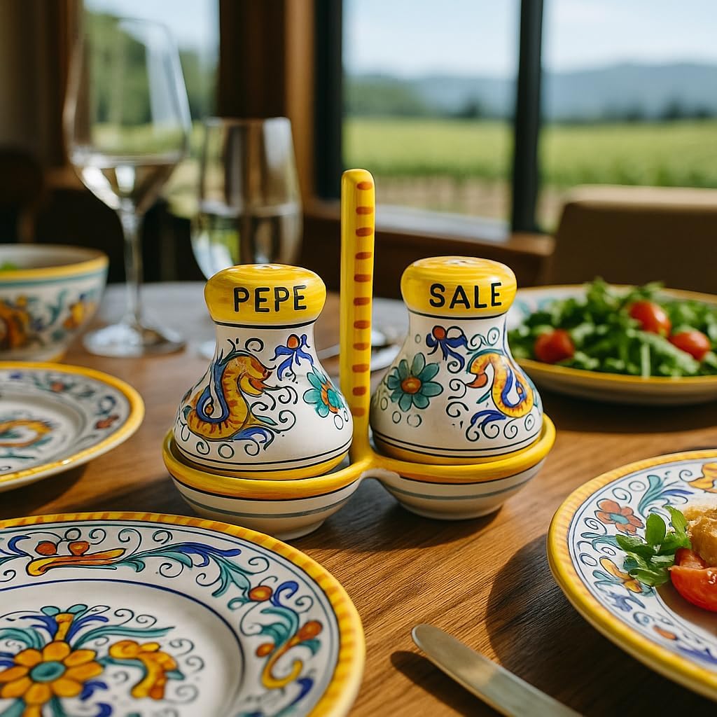 Deruta Italy by Gute | Raffaellesco Salt & Pepper Set | Handcrafted & Handpainted Italian Ceramics | Authentic Italian Pottery Handmade in Deruta, Italy