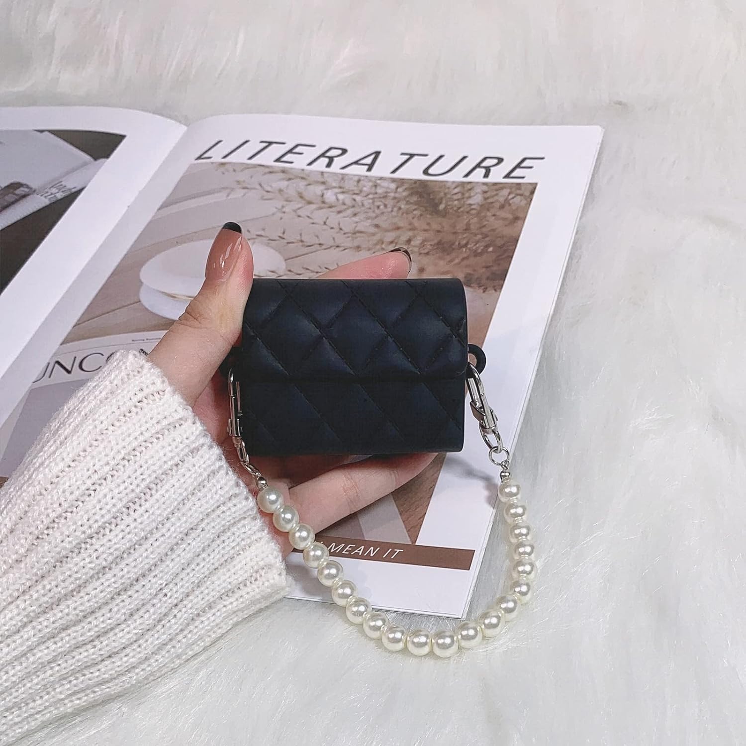 MIDOS Airpods Pro Case Lattice Bag Design with Pearl Chain Handbag 