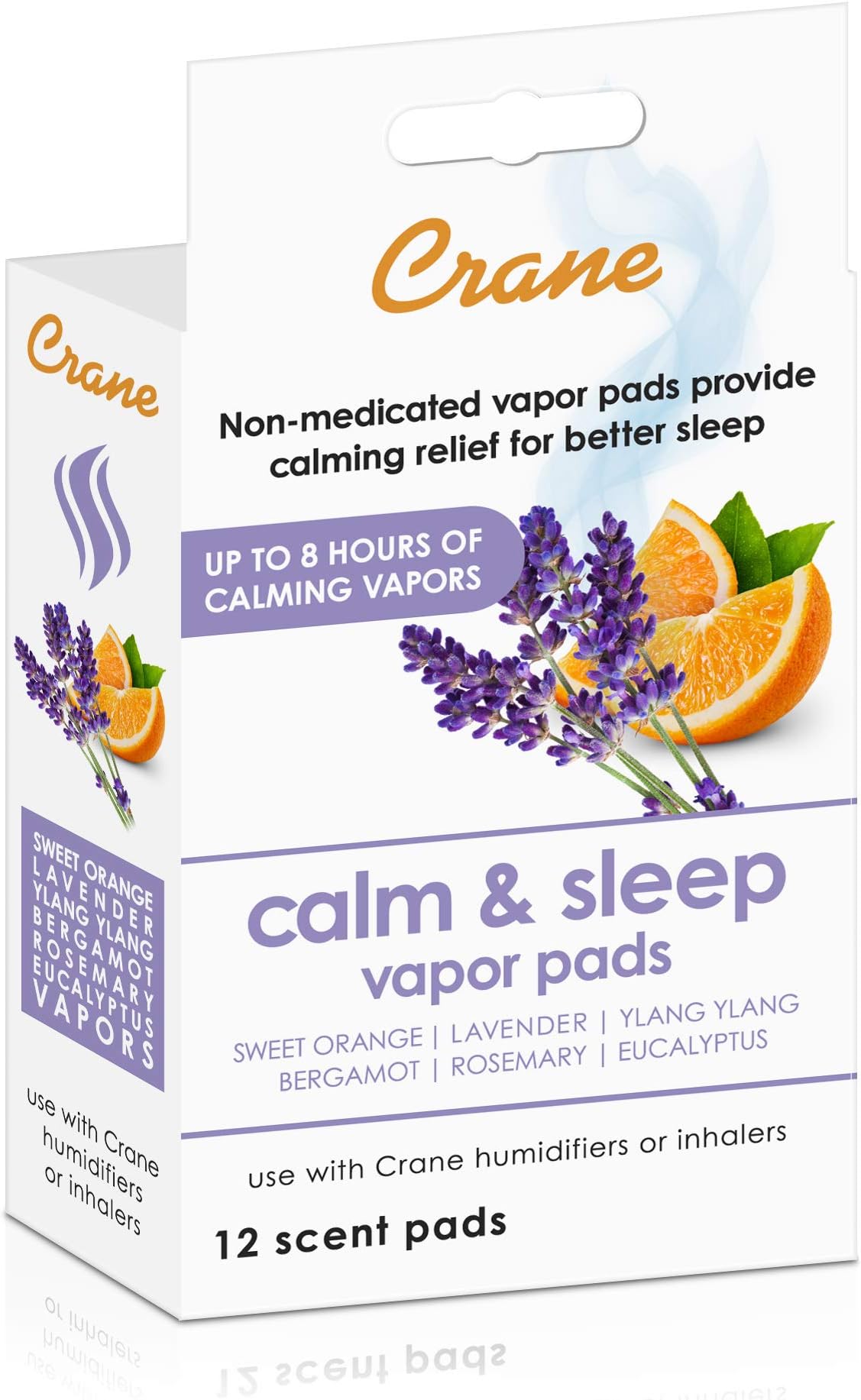 Crane Natural Lavender Orange Humidifier Pads with Calming Vapor, Universal Fit for Humidifiers and Inhalers, 12 Count