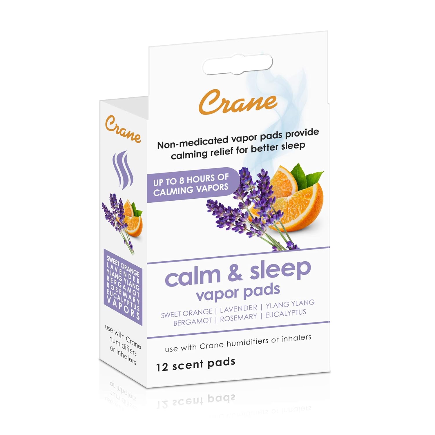 Crane Natural Lavender Orange Humidifier Pads with Calming Vapor Universal Fit for Humidifiers and Inhalers 12 Count
