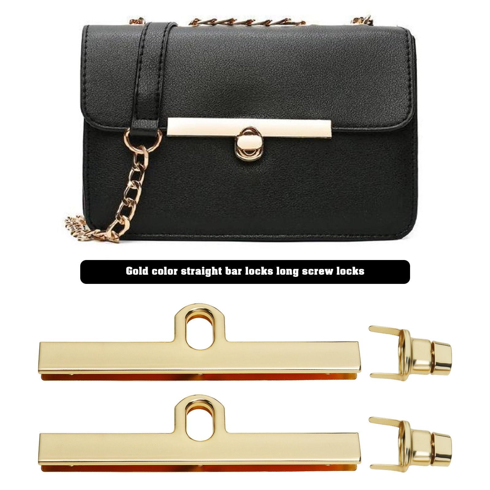 Create Idea 6Pcs Gold Twist Lock Bags Metal Clasps Purse Straight Clasp Twist Turn Lock Bag Closure Replacement Hardware Clip Buckle for Leather DIY Craft Making - Image 2