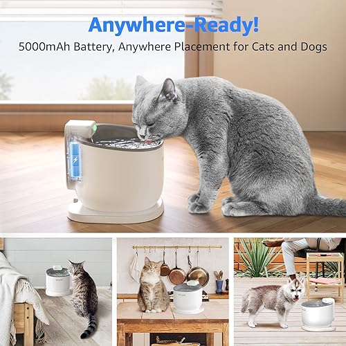 Miniatura 2 de Fuente de agua para gatos ELS PET Fuente para gatos con batería de 5000 mAh, fuente de agua inalámbrica para mascotas de 2.5L84 onzas con sensor de