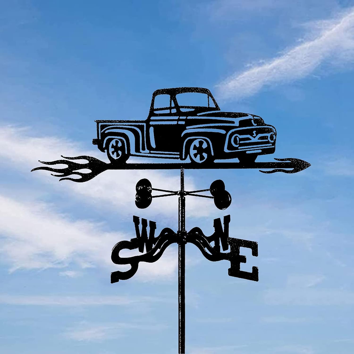 風向計、風見鶏、ピックアップトラックデザインカーレトロ方向インジケーターステンレス鋼測定ツール風見鶏防錆コーティング付き屋外ルーフマ