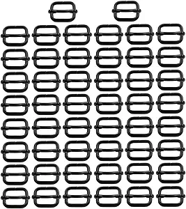 BIKICOCO Metal Slide Adjuster Buckle Tri-Glides with Movable Center Bar, for Straps, 0.6 x 0.51 Inch, Black, Pack of 50