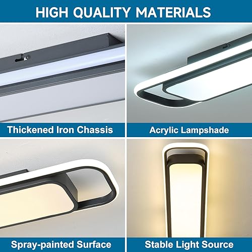 Miniatura 3 de Moderna iluminación LED de techo con control remoto, 70 W, regulable, negro, lineal, de montaje empotrado, 39.4 pulgadas, lámpara de perfil bajo,