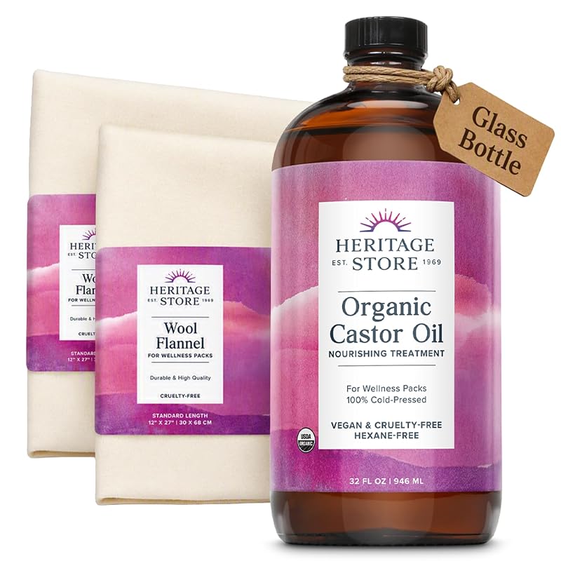 HERITAGE Kit com Óleo de Rícino Orgânico USDA e 2 Flanelas de Lã, 946 mL