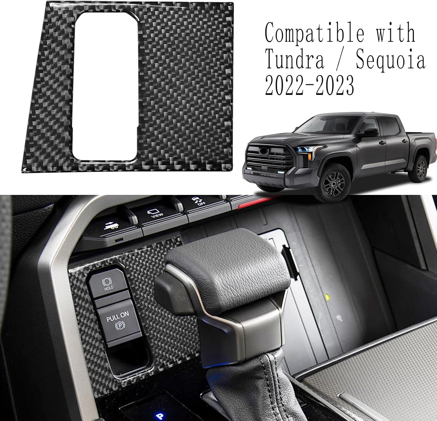 Bilisin Compatible with Carbon Fiber Center Console Handbrake Button Frame Panel Cover Interior Accessories for Toyota Tundra/Sequoia 2022-2025 (Black)