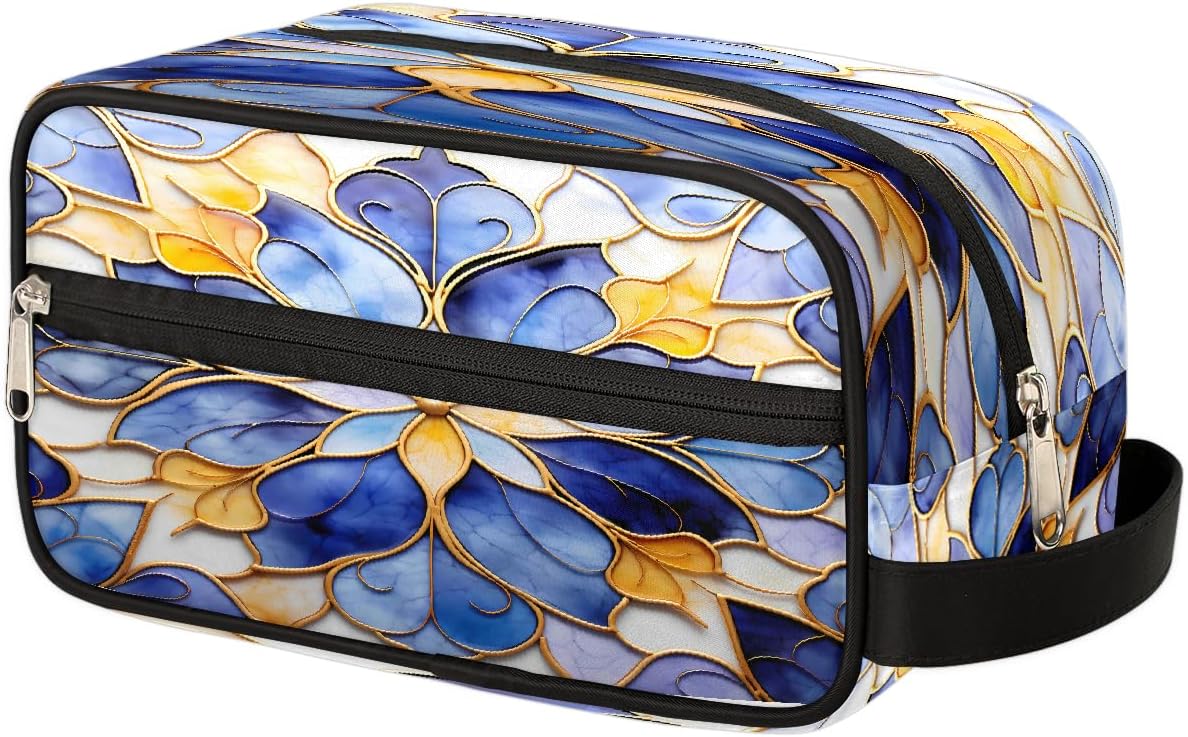 Toiletry Bag for Men Women, Blue Marble Flower Hanging Dopp Kit Water Resistant Shaving Bag Travel Toiletry Organizer with Large Capacity for Travel Accessories