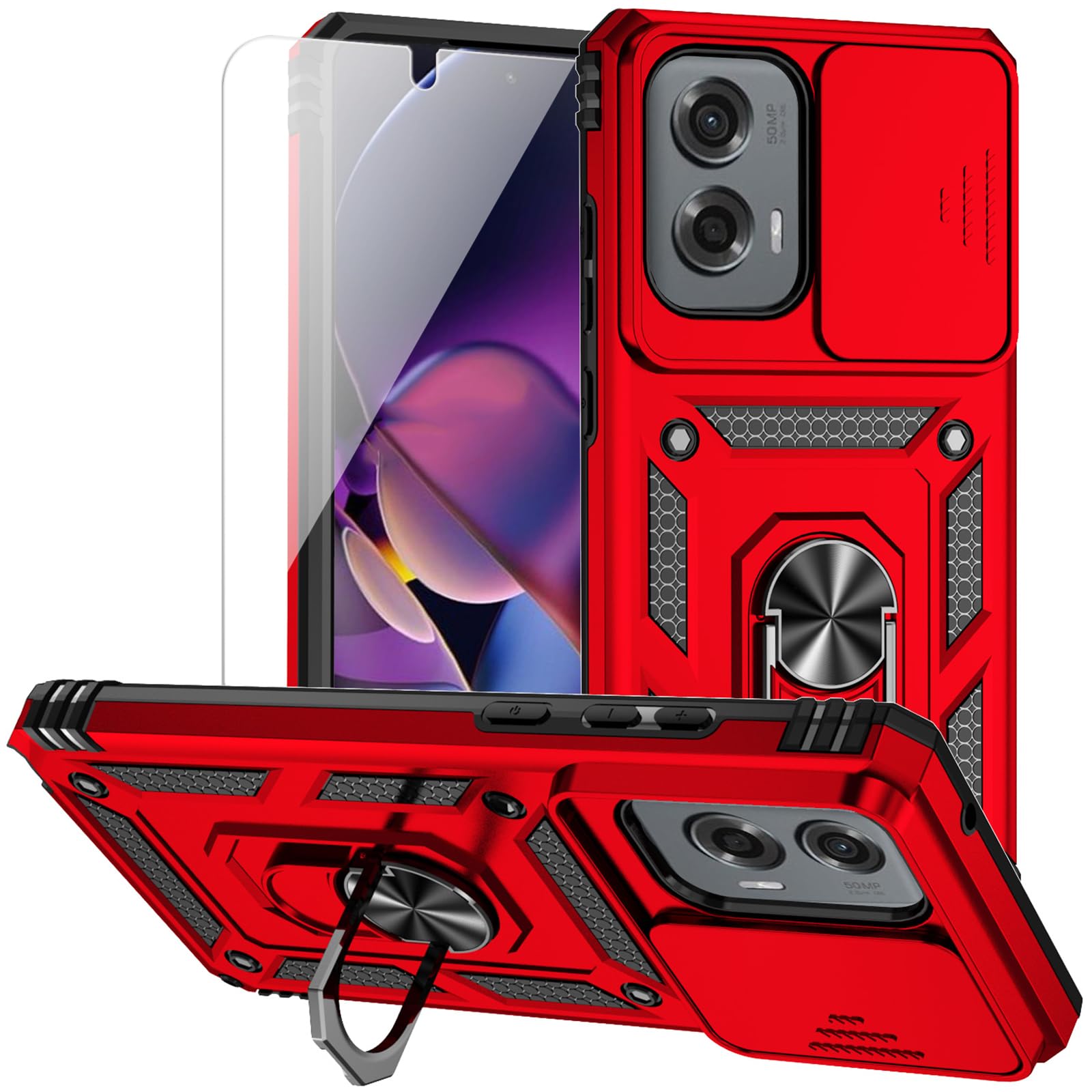 for Motorola Moto G Stylus 5G 2024 Case with Camera Lens Cover HD Screen Protector, Dual Layer Military-Grade Drop Tested Magnetic Ring Holder