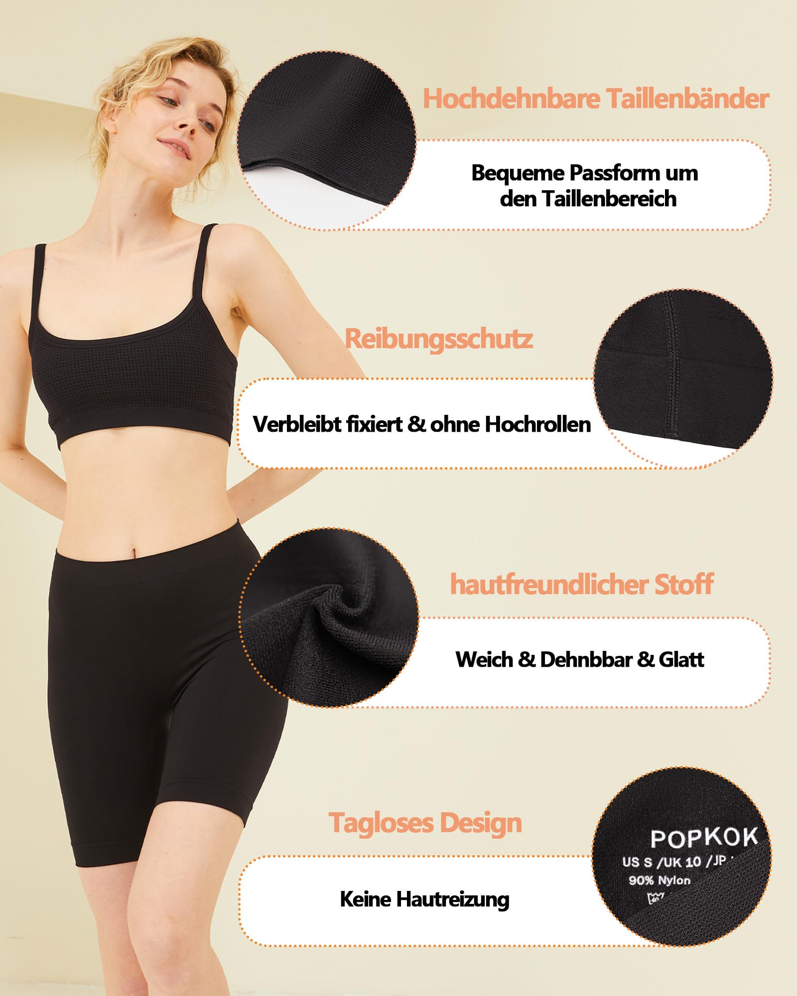 POPKOK Radlerhose Damen Kurz für Kleid Anti Scheuern Unterhosen Slip Shorts 3er-Pack