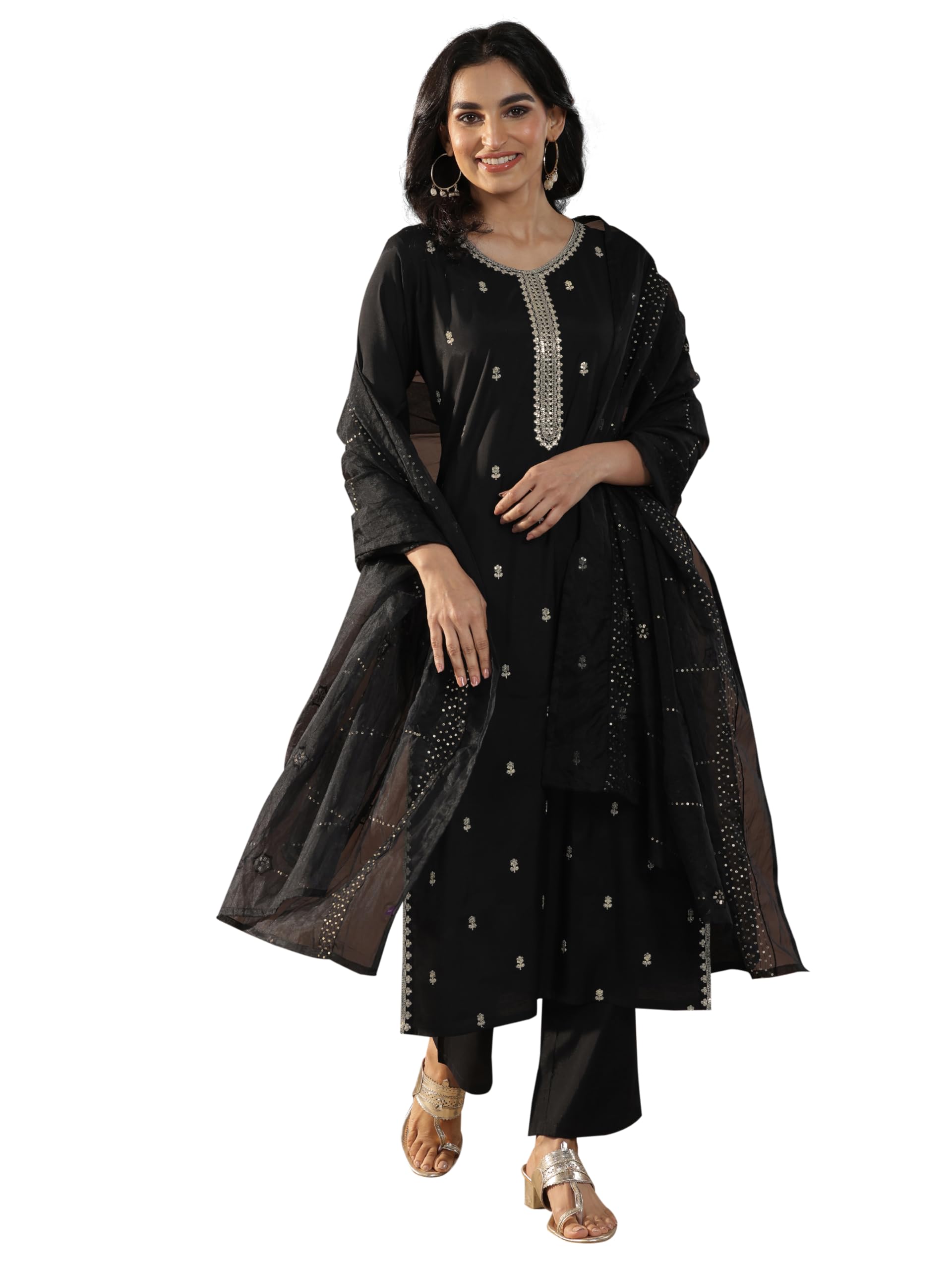 gerua by libas Womens Embroidered Silk Blend Straight Kurta with Trousers and Dupatta-picture-36