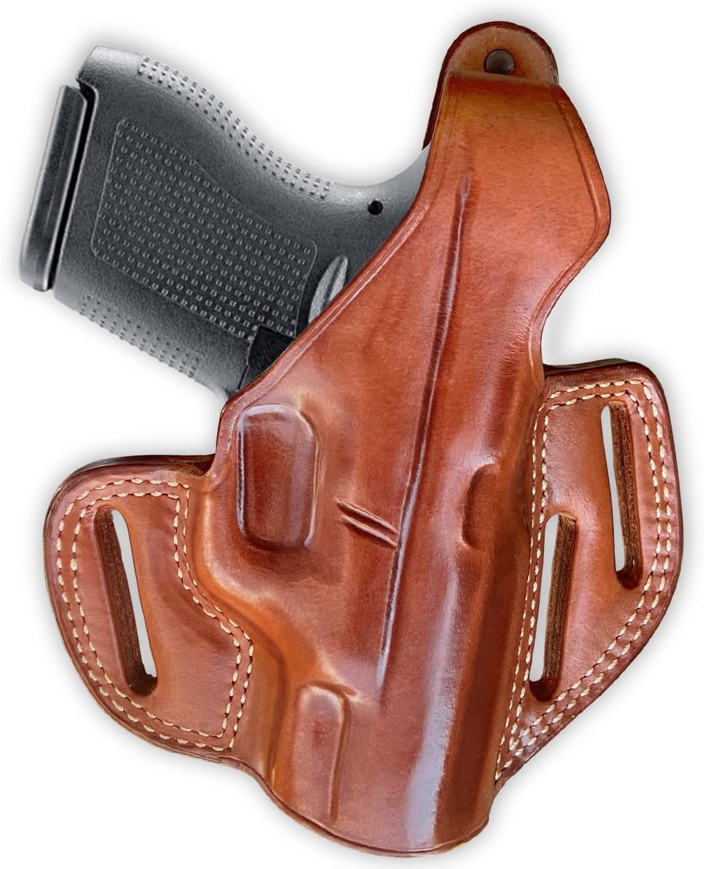 Masc Premium Leather Three Slot Pancake Holster with Thumb Break, Standard G43 3.41-inch, with Out Rail Subcompact, Right Hand Draw, Brown Color #1107#