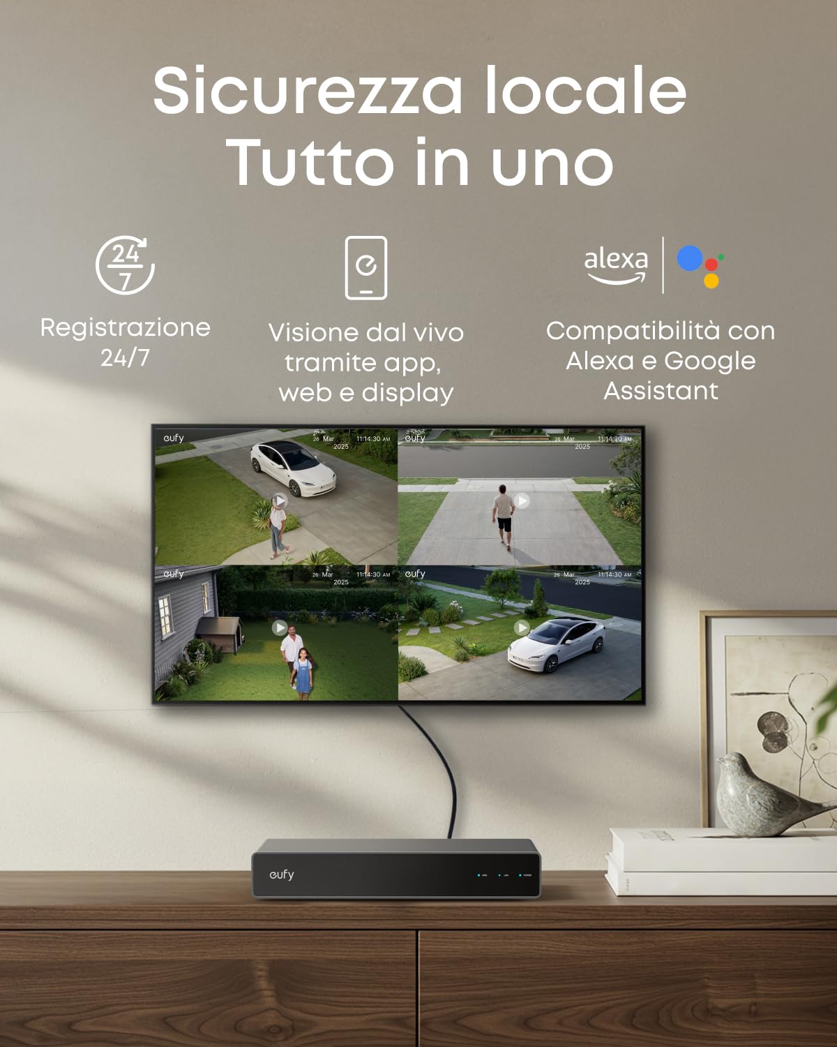 eufy Security S4 per telecamere di sicurezza, 8 canali espandibili a 16 | IA locale, Video intelligente, HD da 2 TB preinstallato, fino a 16 TB, Rec 24/7, Compatibile solo con dispositivi eufy PoE.