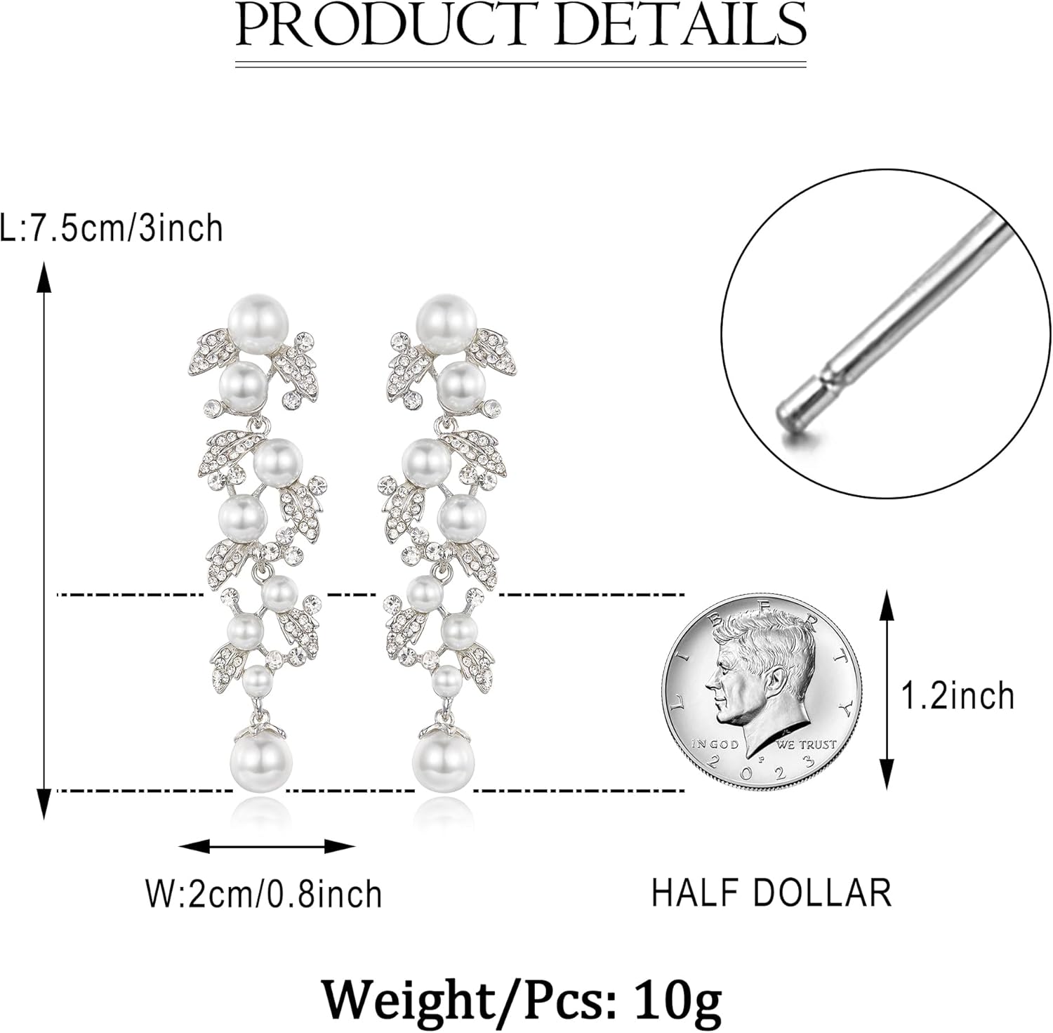 EVER FAITH Women's Austrian Crystal Simulated Pearl Bridal Leaf Dangle Earrings - Image 6