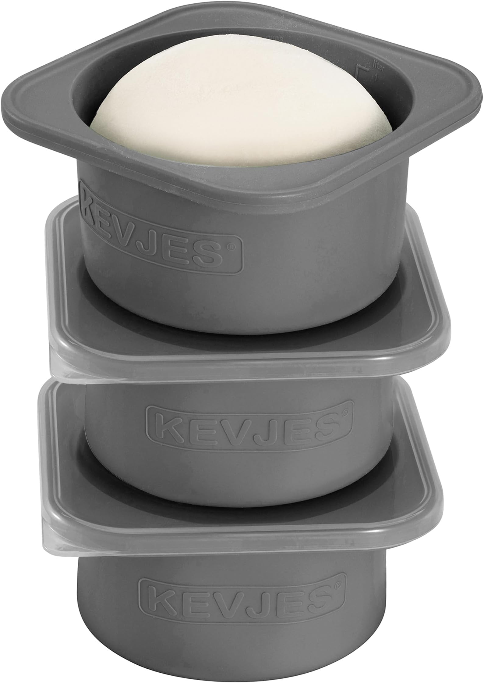 PLUS Large 1000ml Pizza Dough Proofing Boxes for DIY Artisan Pizza, Food Grade Silicone Stackable Containers with Lids. Freezer, Fridge, Dishwasher Safe (3Space Grey Plus)