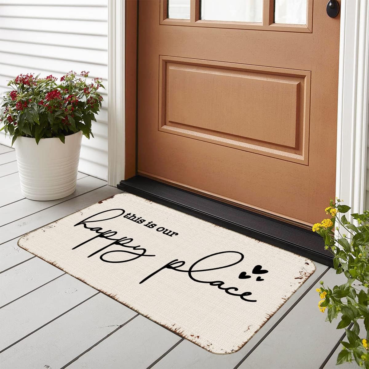 BXFAHZJ Minimalist This is Our Happy Place Farmhouse Door Mat 17x30 Inch Indoor Outdoor Entrance Doormat Decor for Home Farmhouse,Housewarming Gift