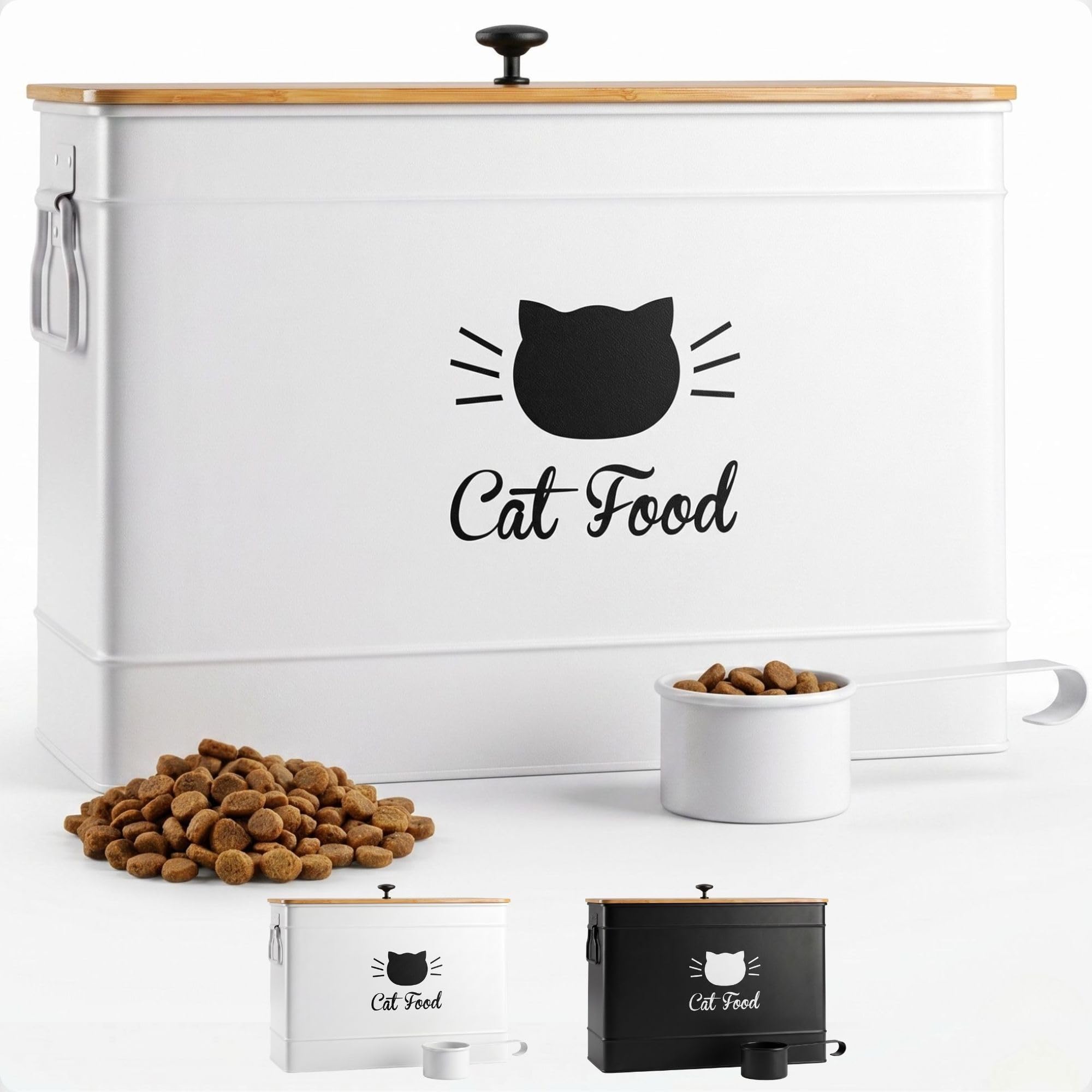 Cat Food Storage Container with Scoop - 15 lb (50 Cup) Capacity Metal