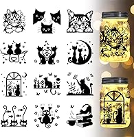 Vista 1 de GLOBLELAND Dibujos animados gato tarro corte silueta de papel silueta ventana plástico lámpara de pared se aferra calcomanías decoraciones