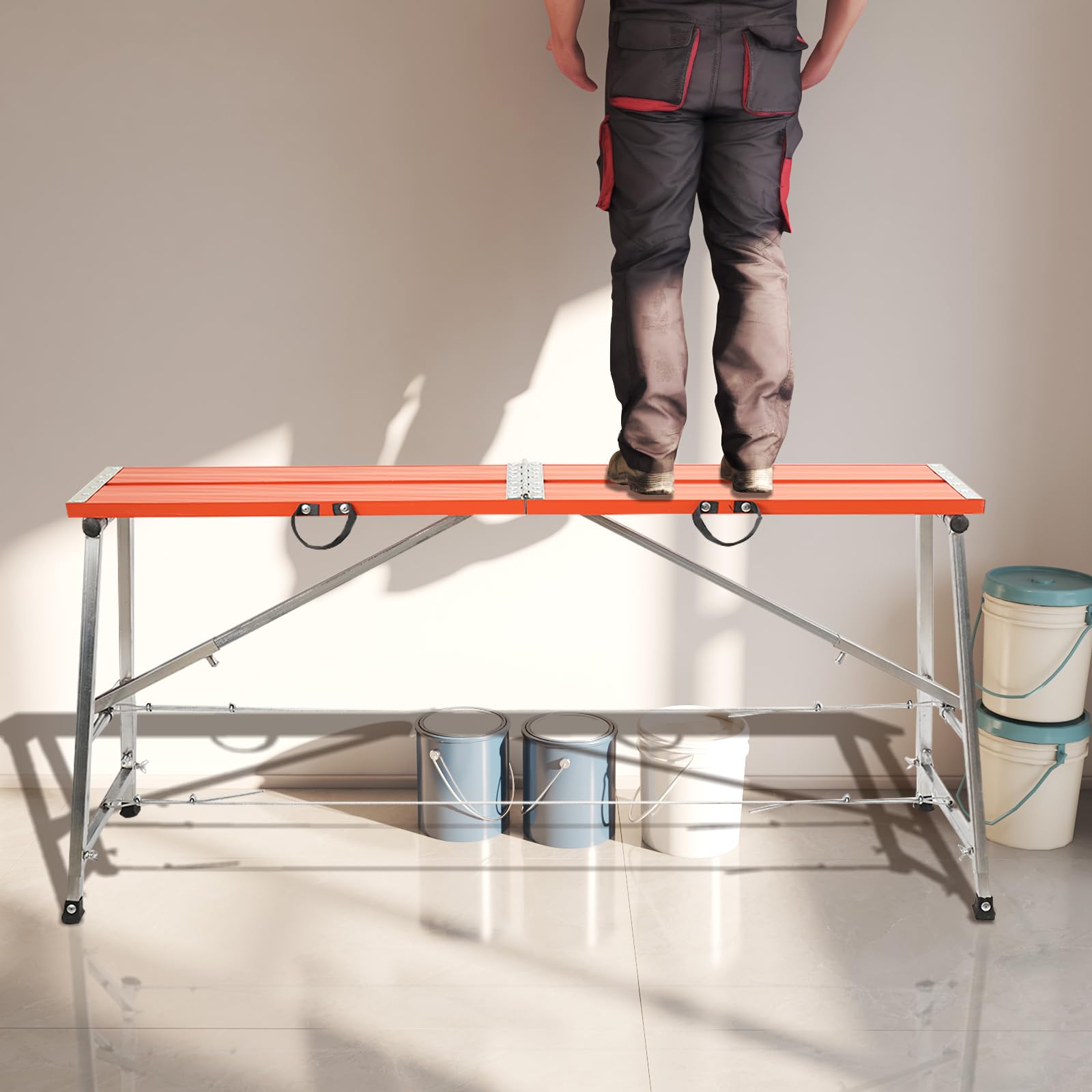 Piattaforma di Sicurezza Pieghevole in Alluminio, Piattaforma da Lavoro Regolabile 70-120cm, Carico 300kg, Antiscivolo, Ideale per Impalcatura e Uso Domestico o Professionale