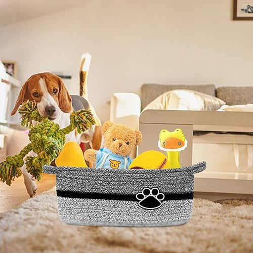 Miniatura 5 de Canastas pequeñas tejidas para organizar la cesta de almacenamiento de cuerda con asa, bonita cesta de algodón para regalo de guardería, cubos de