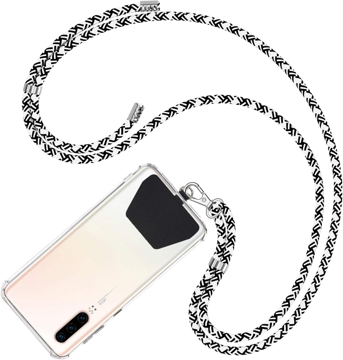 COCASES Crossbody Phone Lanyard Tether - Phone Lanyard Neck Strap with 2 Tabs, Compatible with Most Smartphone (Black+White)