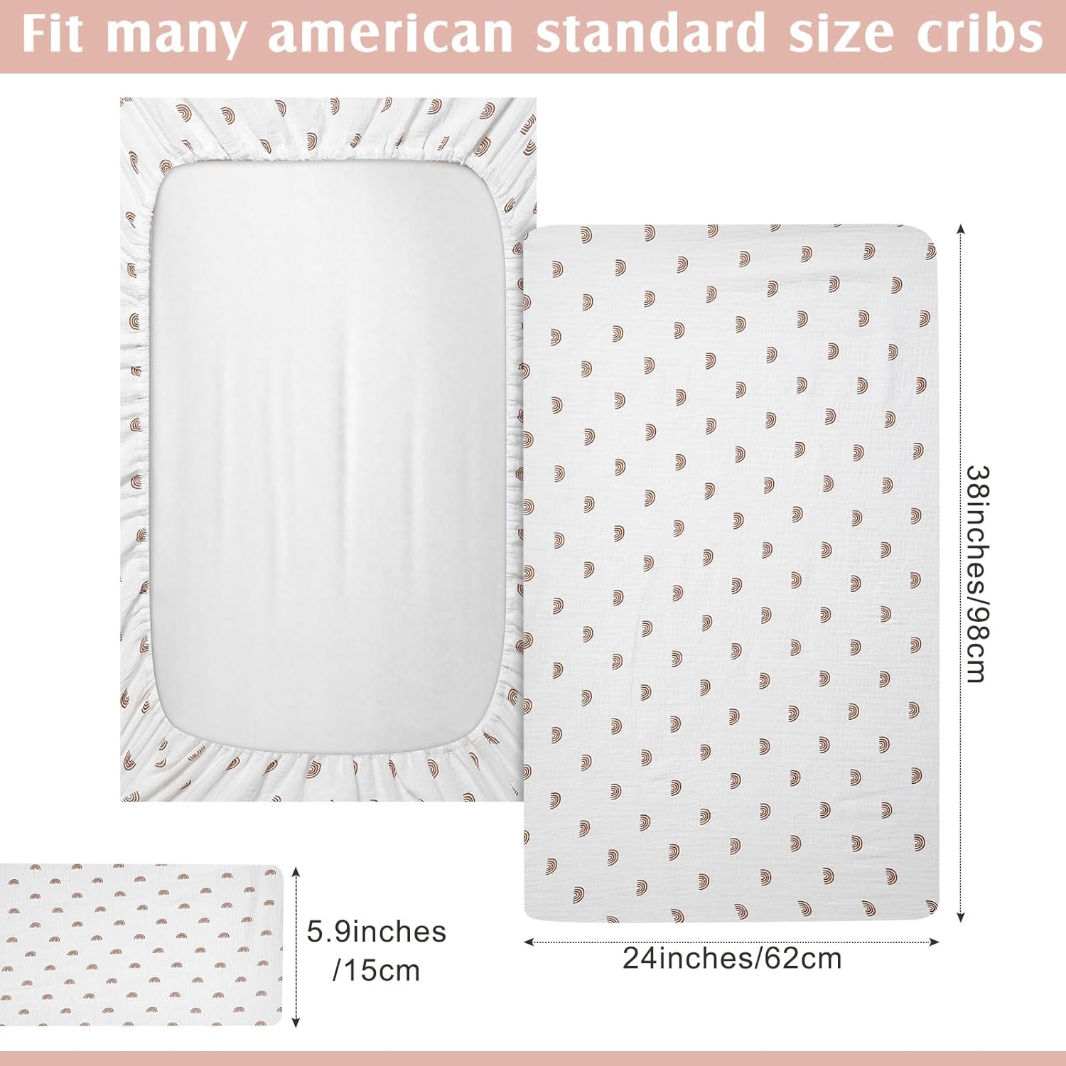 Newwiee 3 Pcs Muslin Crib Sheets for Girls and Boys 24'' x 38'' Cotton Soft Fitted Baby Bed Sheets for Crib Mattress(Classic)
