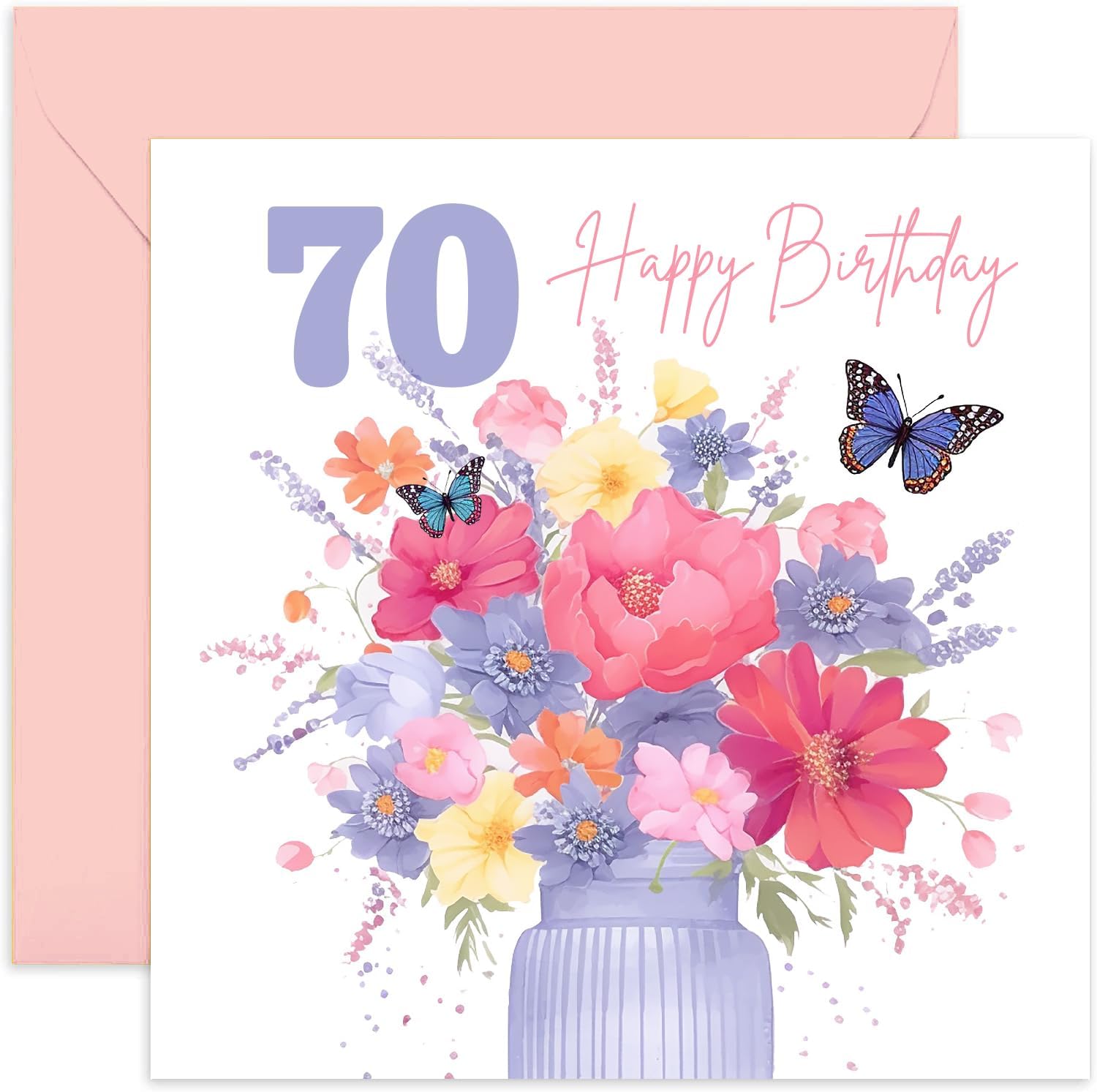 Old English Co. Biglietto Auguri 80° Compleanno Donna – Motivo Floreale Con Cuore E Lamina Oro – 150x150 Mm