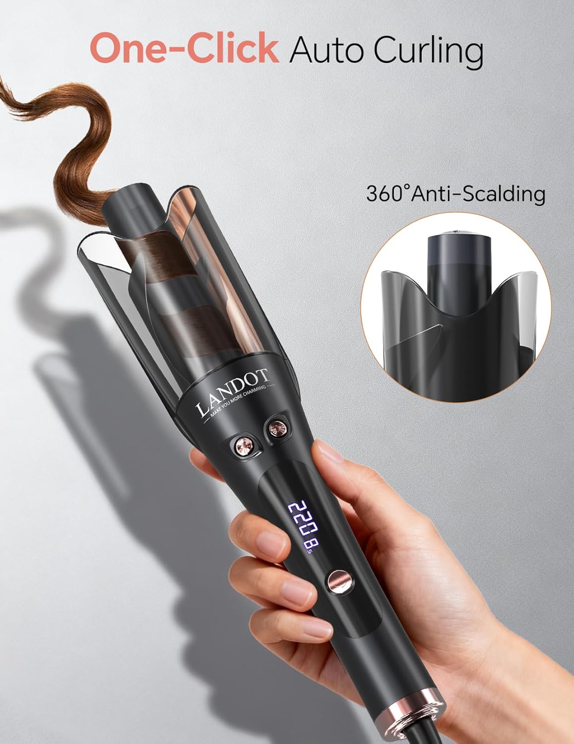 LANDOT Automatic Rotating Curling Iron 1-Inch - Versatile Styling for Salon Waves, Curls & Spirals | 8 Temp Settings & Anti-Scald Design for All Hair Types | Perfect for Daily Use & Beginners - Image 4