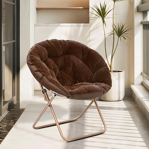 Miniatura 9 de Cómoda silla de platillo, silla de sala de estar, silla plegable acolchada suave de piel sintética, silla de luna cómoda para sala de estar,