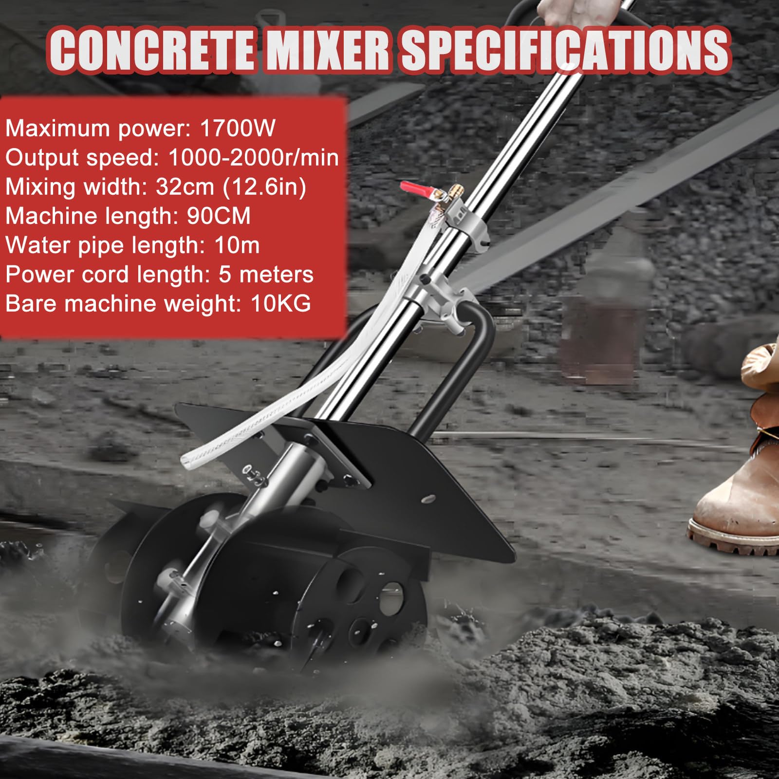 Bétonnière Électrique Réglable À 6 Vitesses,1000 À 2000 TR/Min Et Largeur De Mélange De 32 Cm,Bétonnière Portative Professionnelle pour Un Contrôle Précis De La Consistance MotorOilType