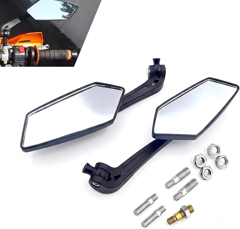 2 PCS Motorcycle Mirrors, 360-Degree Adjustable Rear View Mirror for Handlebars, Universal Fit for Dirt Bike, Scooter, Moped, ATV, Street Bike Accessories (Black)