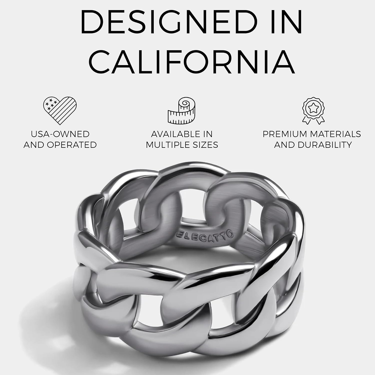 Elegatto Vera Premium 18K Gold Plated Cuban Chain Ring for Women | Polished Gold-Plated Stainless Steel | Women’s Designer Jewelry