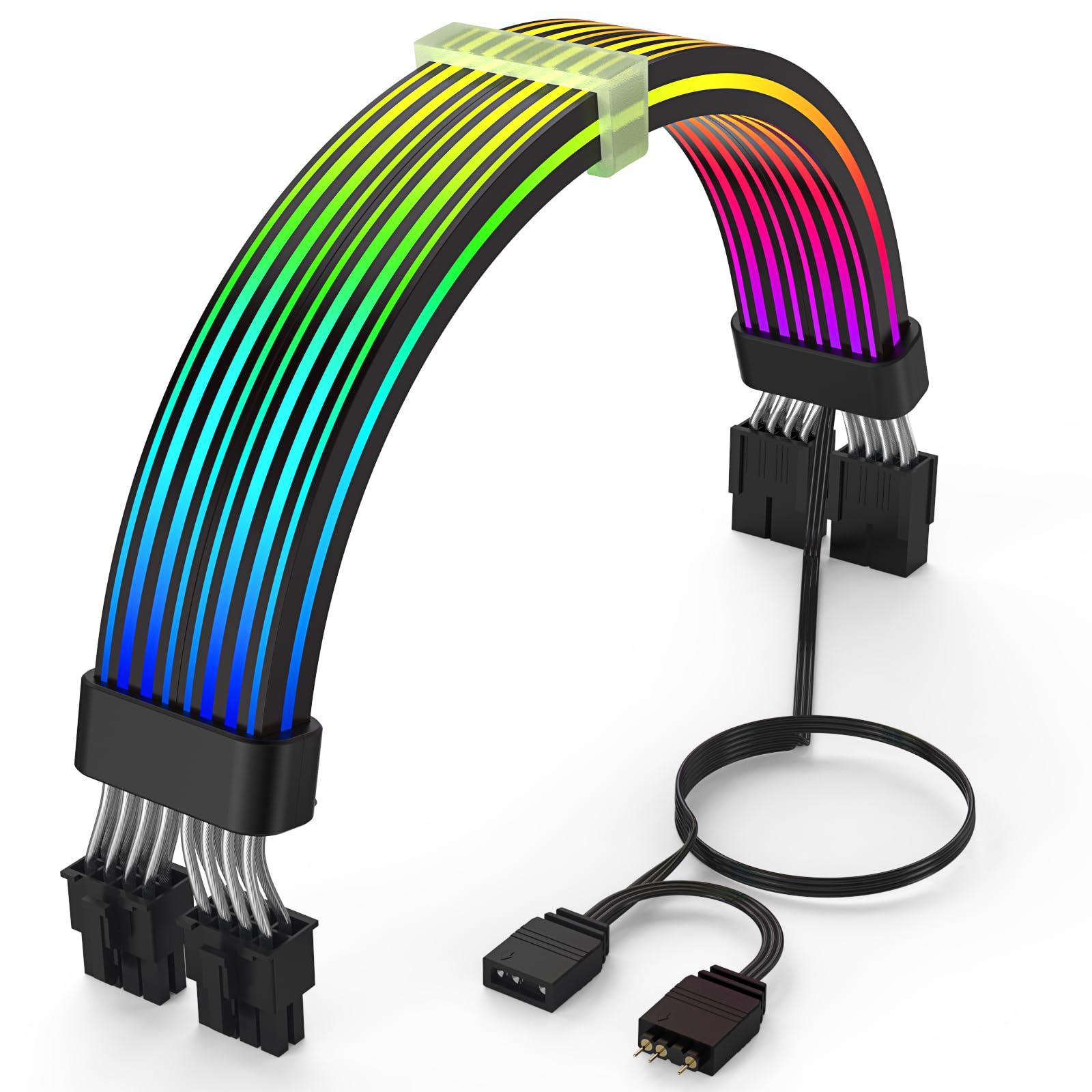 Sirlyr RGB PC Cables,Strimmer 2 * 8 pin PSU Extension Cable,5V 3Pin Sync ARGB,for Graphic Card Power Supply,Computer Case Decoration Black Style