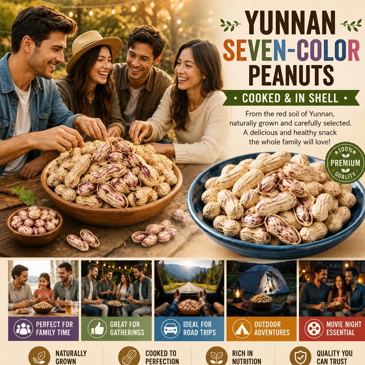 Arachidi Tostate In Guscio Premium 200g / 500g - Specialità Del Yunnan Multicolore, Gherigli Polposi E Croccanti, Sacchetto Richiudibile Per Aperitivi Dolci(500g)