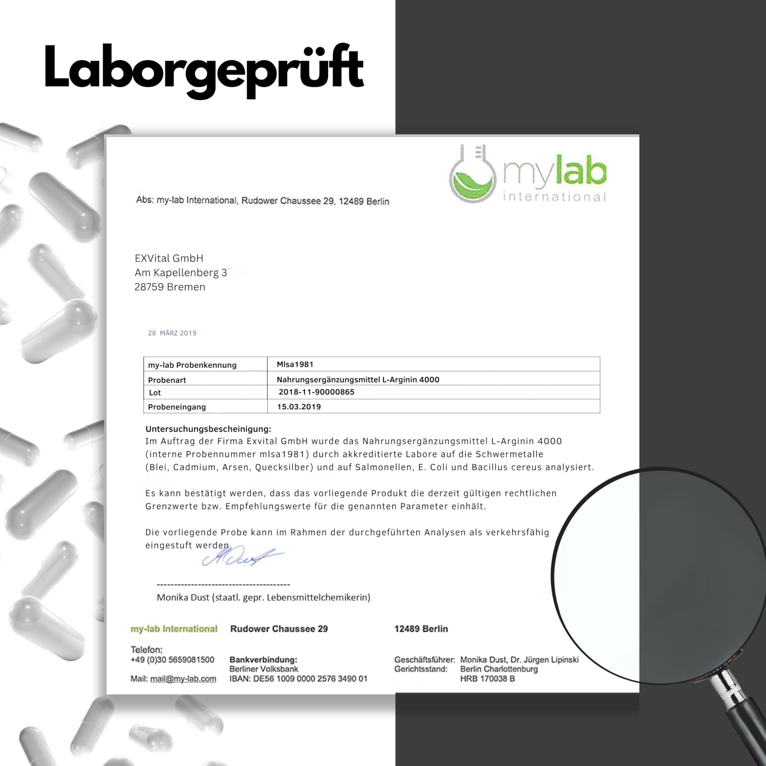 EXVital L-Arginin 4000 hochdosiert, 320 Kapseln in deutscher Premiumqualität, 2-3 Monatskur, semi-essentielle Aminosäuren. ApoTest: "Sehr gut"