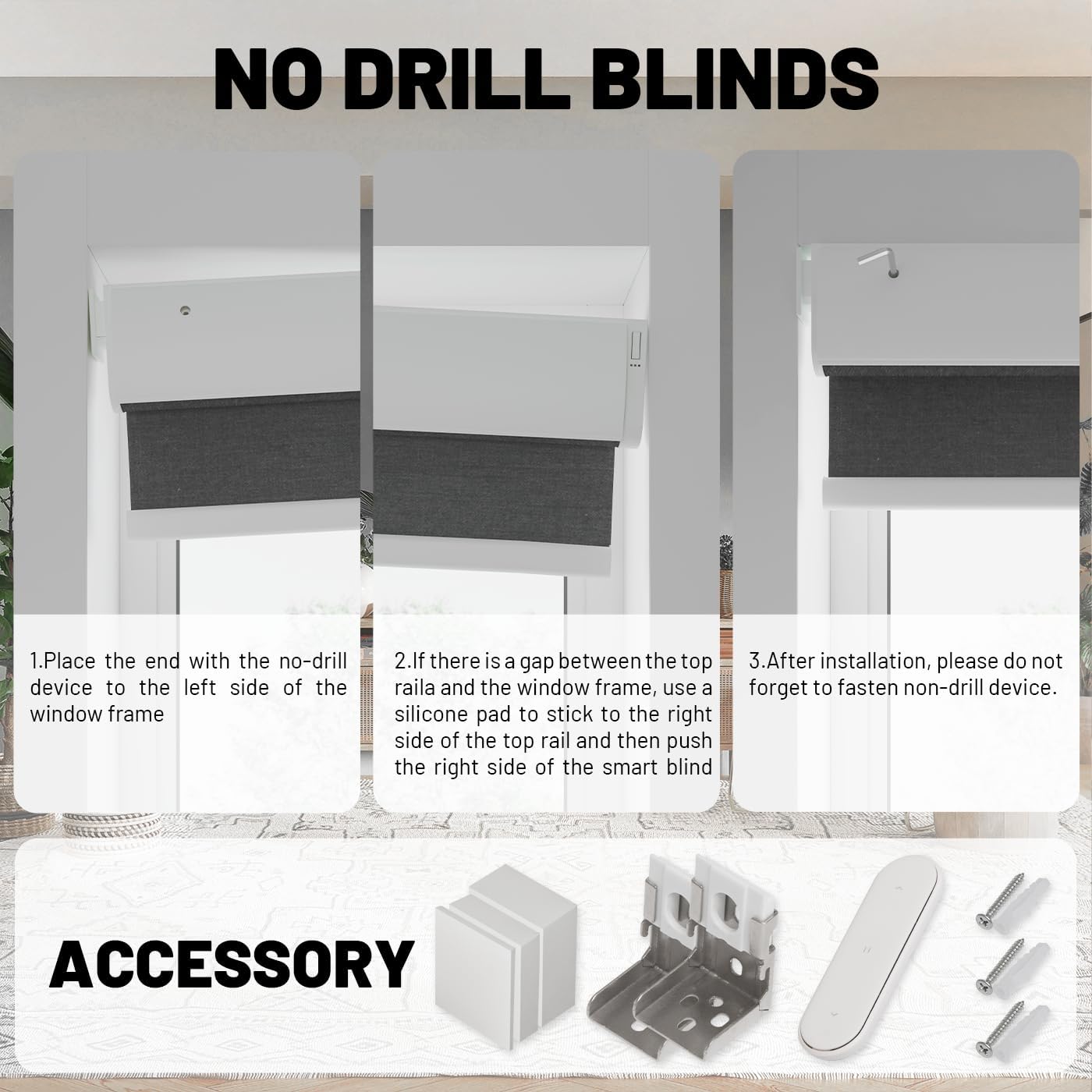 Motorized Blinds with Remote, Blackout No Drill Cordless Smart Roller Shades, Automatic Blinds for Windows, Black,23" W x 72" H